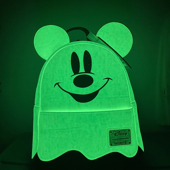 NWT Glow in the Dark Halloween 2020 Ghost Mickey Mouse Disney Loungefly Backpack - Picture 1 of 3